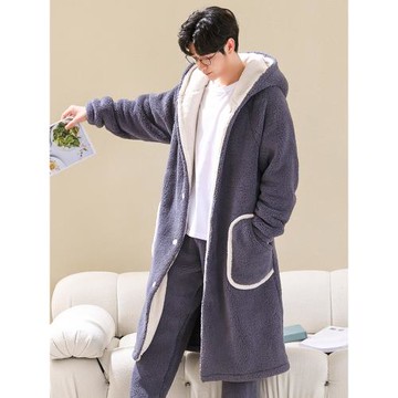 睡袍男秋冬季加厚珊瑚絨浴袍男士卡通可愛大碼法蘭絨長款保暖睡衣