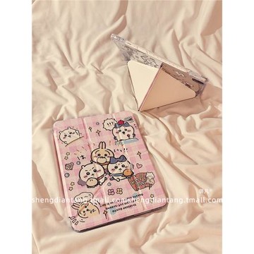 粉格子吉伊卡哇Y+3折iPadPro2024保護套新款適用蘋果iPadAir6/5保護殼13寸平板11寸10.2/10.9帶筆槽mini6女款