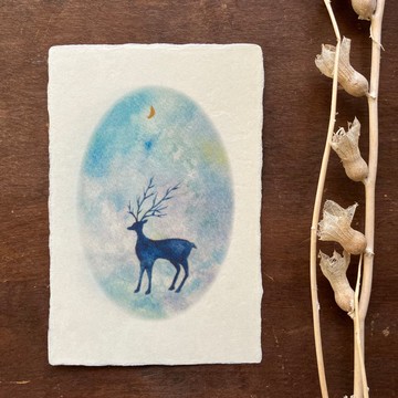 和紙明信片【藍色馴鹿】明信片