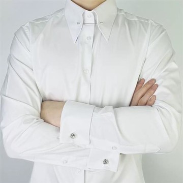 白色法式謝爾比同款針孔領撞色襯衫帝國領男士長袖襯衫上衣高棉