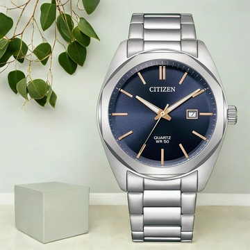 CITIZEN 星辰 限量 紳士日期手錶-銀x藏藍/41mm BI5110-54H