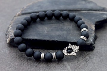 啞光黑石手鍊中性Hamsa手防護