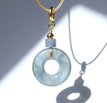 【願‧平安】冰藍水翡翠平安扣項鍊14K包金 | 天然A貨翡翠 | 送禮