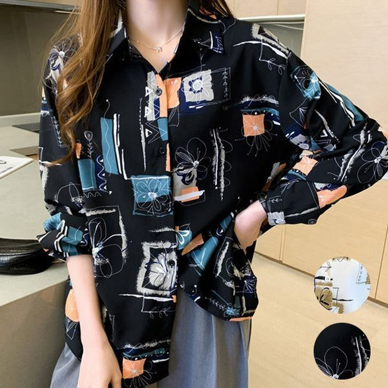 柄 シャツ 個性的 レディース トップス 大人 薄手 秋 韓国 ファッション 通販 Lineポイント最大get Lineショッピング