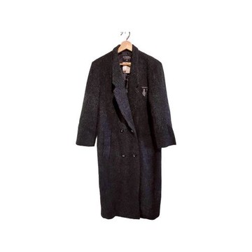 【二手精品 9.9成新】CHANEL香奈兒深灰色人字紋羊毛長版大衣(剪水洗標) 編號S85