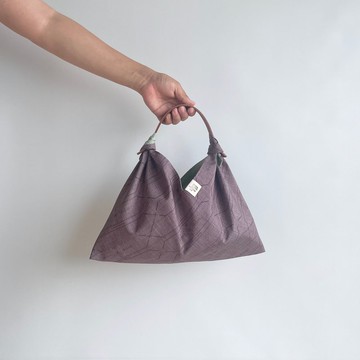 【獨一無二】附內襯吾妻袋 手提包尺寸 絹和服 紫色 & 棉質 淺綠色