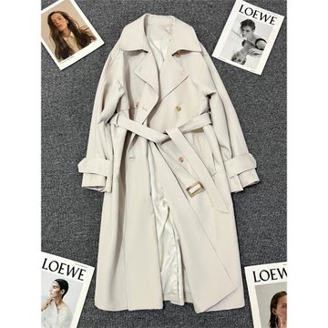 長款系帶風衣女2024春季新款高級感小眾百搭炸街氣質休閑米色外套