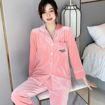 睡衣女金絲絨保暖春秋冬季厚粉色高級感甜蜜網紅風閨蜜家居服套裝