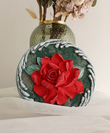 紅玫瑰原創雕塑畫，質感牆藝術，調色刀畫