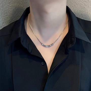 免運🔮竹節項鍊男士潮牌百搭嘻哈鈦鋼吊墜高級感鎖骨鏈男短款送男友禮物嘻哈項鍊 鋼鍊 項鍊 項鏈 單鍊 裸鍊 項鍊男 項鏈