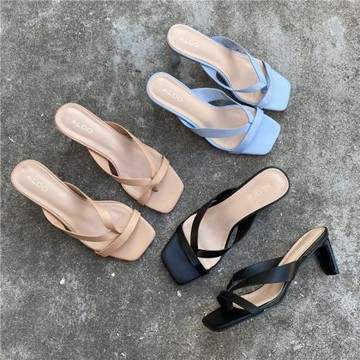 外貿歐美夏新款細跟夾趾涼鞋夾腳拖鞋女外穿涼拖鞋方頭高跟人字拖