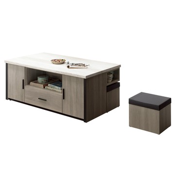 【Hampton 漢汀堡】瑞安灰橡色仿石大茶几-含凳