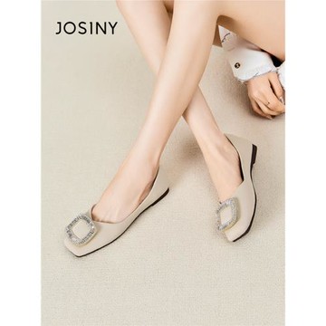 卓詩尼春秋季新款女士單鞋子方頭平底套腳一腳蹬休閑可愛小香風