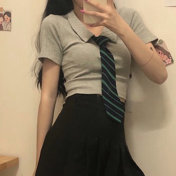 夏季新款修身顯瘦POLO領甜辣風減齡露臍短袖T恤上衣女裝
