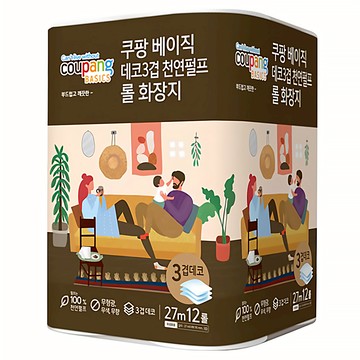 Coupang Basics Deco 3層捲筒衛生紙  27m 12捲 1包