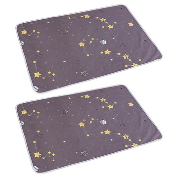 可機洗防水透氣保潔墊2入組 雙面可用  星空之旅 灰色  迷你(70 x 50cm)