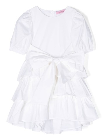 Miss Blumarine - bow-detail puff-sleeved dress - kids - Cotton/Cotton/Spandex/Elastane - 4 yrs - White