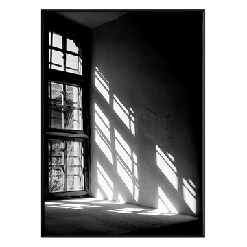 畫作窗影 黑白窗戶光影  42 x 59.4cm  黑色