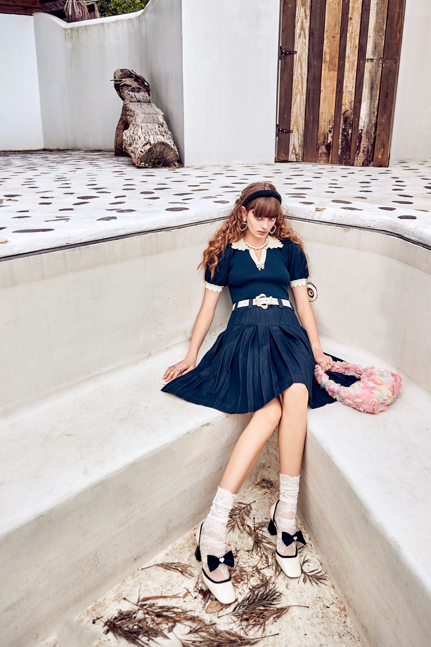 午夜藍學院風百褶裙