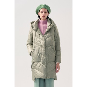 AVVJOY斜紋長版羽絨外套顯瘦修身保暖舒適拉鍊式口袋