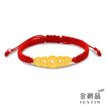 金緻品 黃金紅繩手鍊 錢財滿貫 0.43錢
