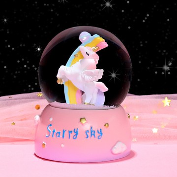 夢幻獨角獸水晶球樹脂擺件宇宙星空創意禮品彩燈玻璃球精品店