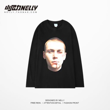 韓國INS同款原宿日系小孩人物頭像字母印花寬松大碼長袖T恤男女潮