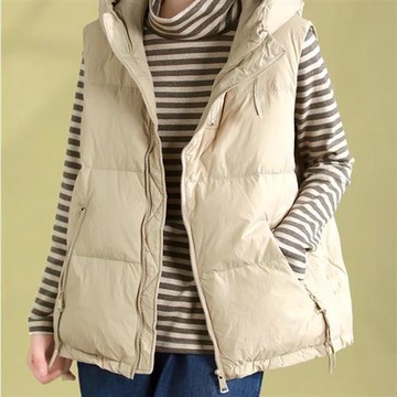 【米蘭精品】真羽絨90%鴨絨羽絨外套夾克-文藝復古坎肩連帽背心女夾克4色74jx75