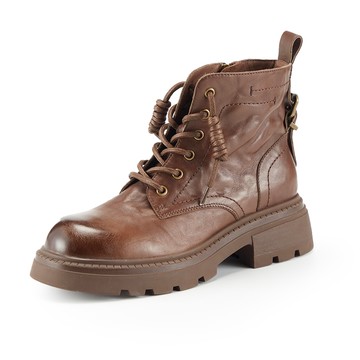 TAS 復古真皮皺面厚底短靴 咖啡 #44816