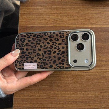 lulu|冬季韓女時髦豹紋電鍍銀邊蘋果手機殼 適用蘋果17pro手機殼iphone16promax/14/13保護殼