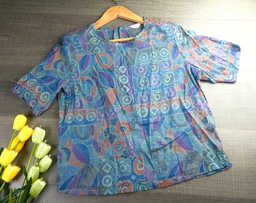 復古圖案印花女式上衣| 女士復古服裝| 復古襯衫 | 短袖襯衫