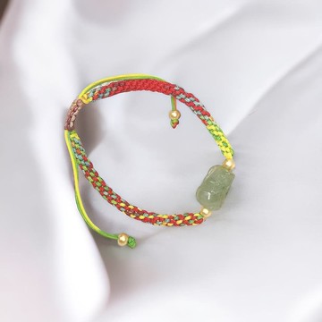 【招財神獸】冰種翡翠貔貅設計款編織手鍊 | 天然A貨翡翠 | 送禮