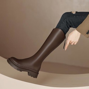 高筒長靴女復古2024年新款秋冬爆款不過膝騎士靴小個子粗跟長筒靴