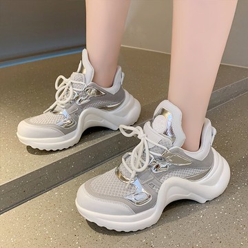 歐洲站老爹鞋女ins潮2021年春秋季透氣網面厚底松糕網鞋休閑鞋潮