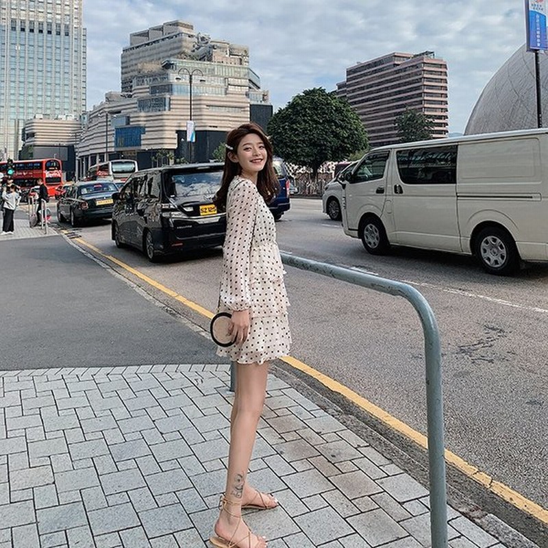 ワンピース レディース 夏 ビーチワンピース おしゃれ 安い Aラインワンピース ミニ丈ワンピース 長袖 水玉 旅行 ハワイ 通販 Lineポイント最大0 5 Get Lineショッピング