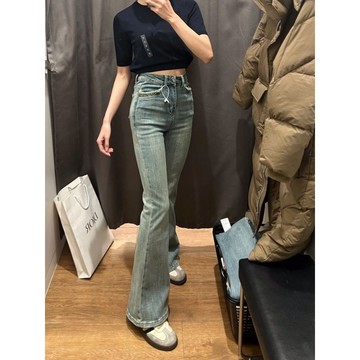 【林木木】牛仔褲 喇叭牛仔褲 美式復古 九分褲 彈性牛仔褲 高腰牛仔褲 牛仔褲女 顯瘦牛仔褲 落地牛仔褲 窄版直筒褲