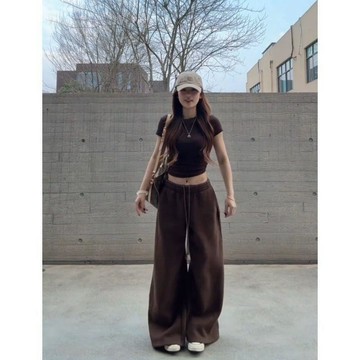 高回購好評王🏆棕色褲子上衣運動健身衣服女套裝休閒鹽系輕熟漂亮夏季穿搭2ID9