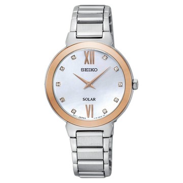SEIKO精工 SOLAR 太陽能日系晶鑽女錶 夏季送禮首選-珍珠貝/30mm (SUP382P1)
