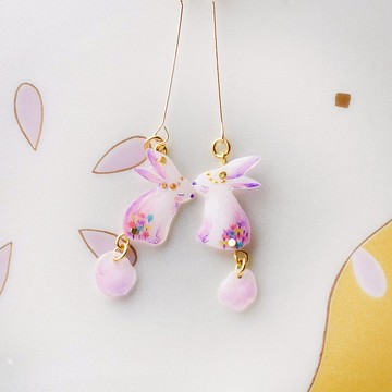 虹霓彩藝Rainbow-neo 尾巴晃晃系列 兔子 耳環 耳勾 耳針 T-002