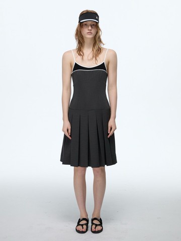 黑灰色 m1u系運動風洋裝 細肩帶拼接假兩件連身裙