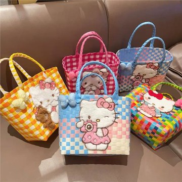 可愛kitty編織包大容量diy菜籃子沙灘伴手禮手提包手拎禮品袋