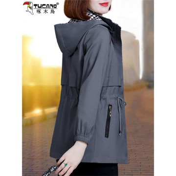 啄木鳥風衣外套女春秋款2025新款時尚中長款休閑寬松春裝連帽上衣