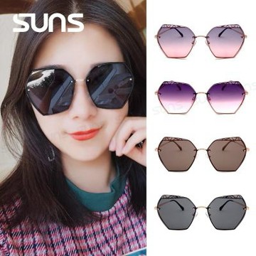 【SUNS】時尚多邊形無框金屬墨鏡 質感金屬墨鏡 大框顯小臉 抗UV400