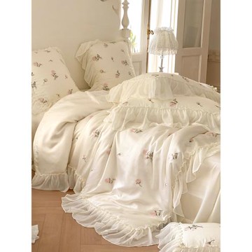 法式公主蕾絲邊LF萊賽爾天絲四件套刺繡涼感裸睡冰絲被套床單床品