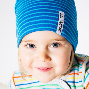 瑞典有機棉童帽1歲至4歲天空藍/土而其藍條紋