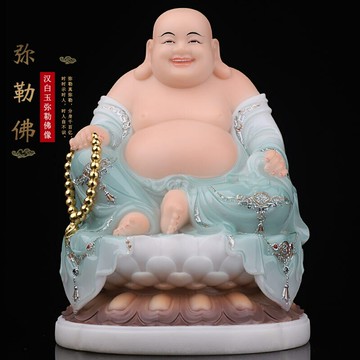 潤彩漢白玉彌勒佛像供奉大肚笑佛彌勒佛玉石雕家用客廳招財擺件