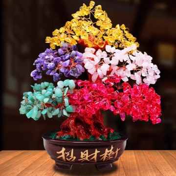 贈送法國精油10ml【保庇BOBEE】 保庇BOBEE 招財樹 水晶招財樹 五行發財樹 和樂生財招財樹