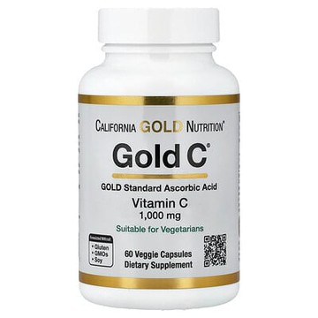 California Gold Nutrition, Gold C®，USP 級維生素 C，1,000 毫克，60 粒素食膠囊