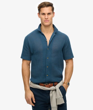 Superdry Men's Knitted Texture Shirt Navy Size: L