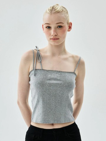 MARDI MERCREDI 刺繡無袖上衣 灰色 優雅蝴蝶結 SLEEVELESS EYELET RIBBON DETAIL